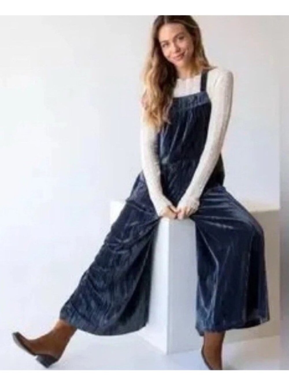 Natural Life Dakota Tie Crush Velvet Overalls Charcoal Gray Size XL Bb